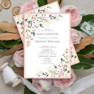 Elegant Blush Pink Waterverf Floral Wedding Kaart