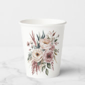 Elegant Blush Pink Waterverf Floral Wedding Papieren Bekers (Achterkant)