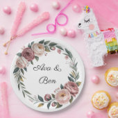 Elegant Blush Pink Waterverf Floral Wedding Papieren Bordje (Feest)