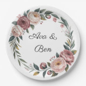 Elegant Blush Pink Waterverf Floral Wedding Papieren Bordje (Voorkant)