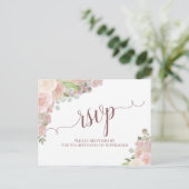 Elegant Blush Pink Waterverf Floral Wedding RSVP Briefkaart (Staand voorkant)