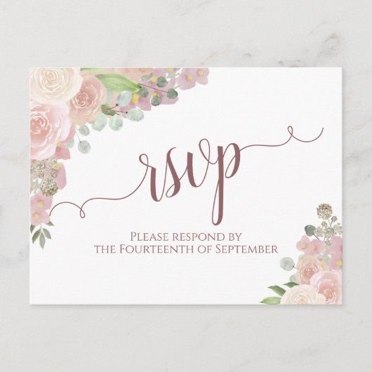 Elegant Blush Pink Waterverf Floral Wedding RSVP Briefkaart (Voorkant)
