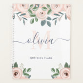 Elegant Blush Pink Waterverf Flowers | Monogram Planner (Voorkant)