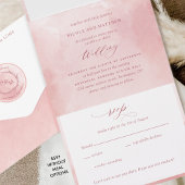 Elegant Blush Pink Waterverf Monogram Weddenschap  All In One Uitnodiging