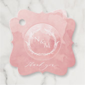 Elegant Blush Pink Waterverf Monogram Weddenschap Bedankjes Labels (Voorkant)