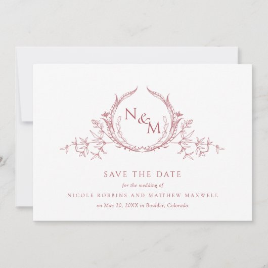 Elegant Blush Pink Waterverf Monogram Weddenschap Save The Date (Voorkant)