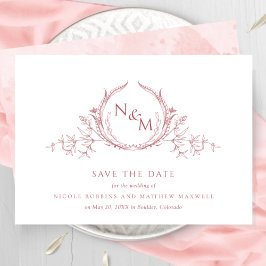 Elegant Blush Pink Waterverf Monogram Weddenschap Save The Date
