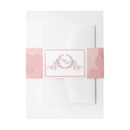 Elegant Blush Pink Waterverf, Monogram Weddenschap Uitnodigingen Wikkel