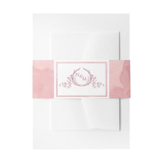 Elegant Blush Pink Waterverf, Monogram Weddenschap Uitnodigingen Wikkel (Voorkant Voorbeeld)