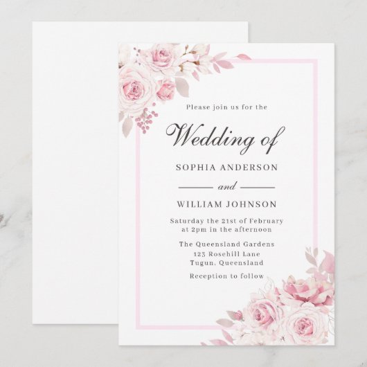 Elegant Blush Pink Waterverf Rozen Weddenschap Kaart (Voorkant / Achterkant)