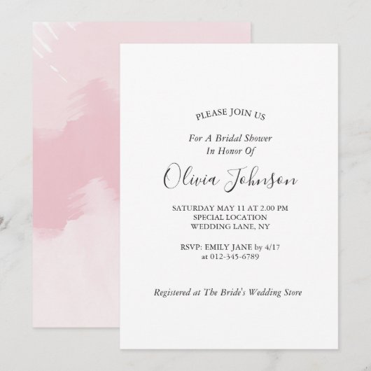 Elegant Blush Pink Waterverf Vrijgezellenfeest Kaart (Voorkant / Achterkant)