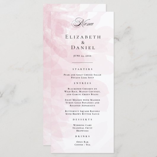 Elegant Blush Pink Waterverf Wedding Menu (Voorkant / Achterkant)