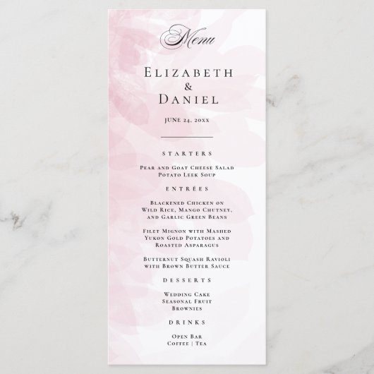 Elegant Blush Pink Waterverf Wedding Menu (Voorkant)