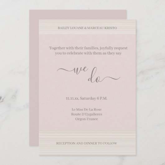 Elegant Blush Pink We doen het bruiloft met houten Kaart (Voorkant / Achterkant)