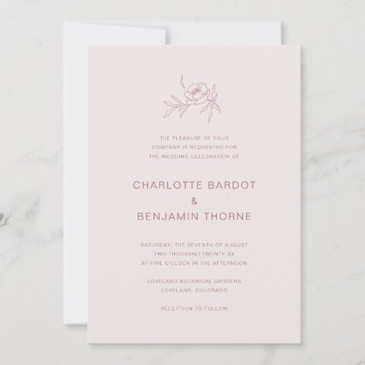 Elegant Blush Pink Wedding Invitation Kaart (Voorkant)