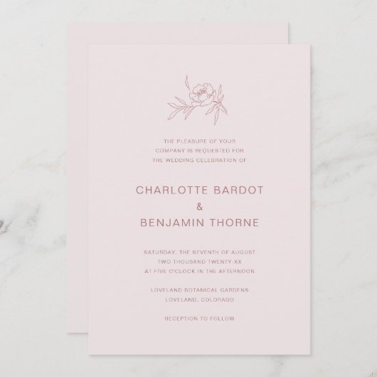 Elegant Blush Pink Wedding Invitation Kaart (Voorkant / Achterkant)
