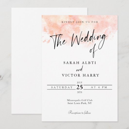 Elegant Blush Pink Wedding Kaart (Voorkant / Achterkant)