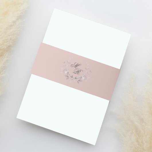 Elegant Blush Pink Wedding Monogram Uitnodigingen Wikkel