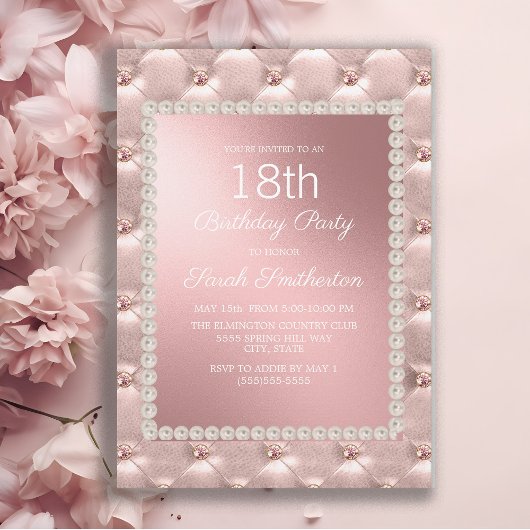 Elegant Blush Pink White 18th Birthday Party Kaart