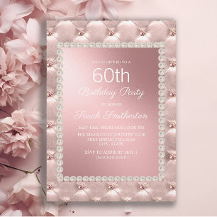 Elegant Blush Pink White 60th Birthday Party Kaart