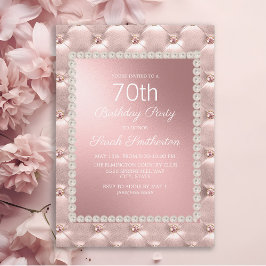 Elegant Blush Pink White 70th Birthday Party Kaart