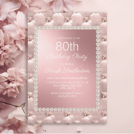 Elegant Blush Pink White 80th Birthday Party Kaart