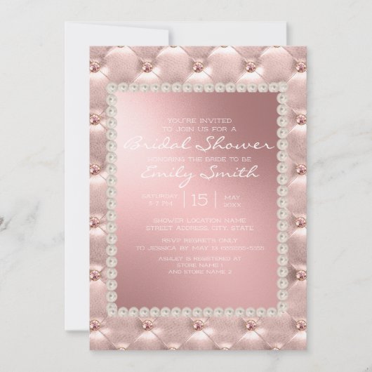 Elegant Blush Pink White Bridal Shower Uitnodiging (Voorkant)