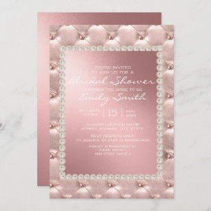 Elegant Blush Pink White Bridal Shower Uitnodiging