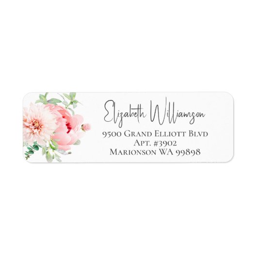 Elegant Blush Pink & White Floral Return Address Etiket (Voorkant)