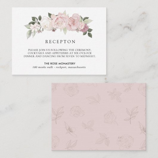 Elegant Blush Pink White Floral Weddenschap Recept Informatiekaartje (Voorkant / Achterkant)