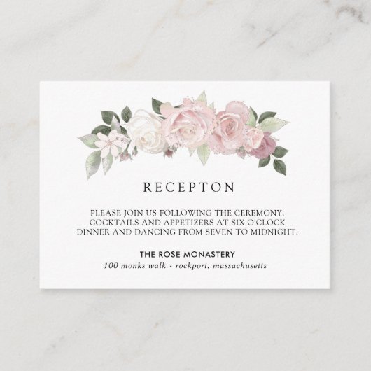 Elegant Blush Pink White Floral Weddenschap Recept Informatiekaartje (Voorkant)