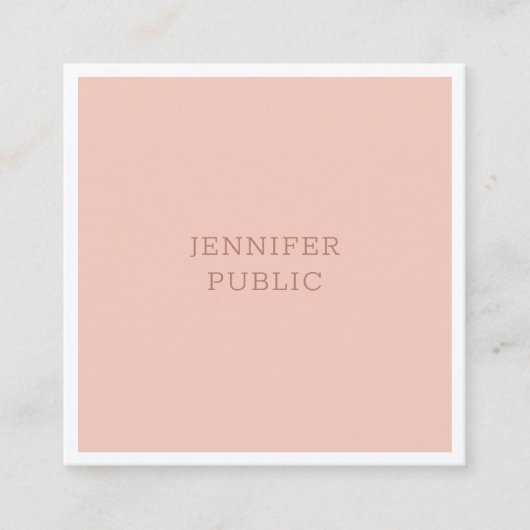 Elegant Blush Pink White Modern Simple Sjabloon Vierkante Visitekaartje (Voorkant)