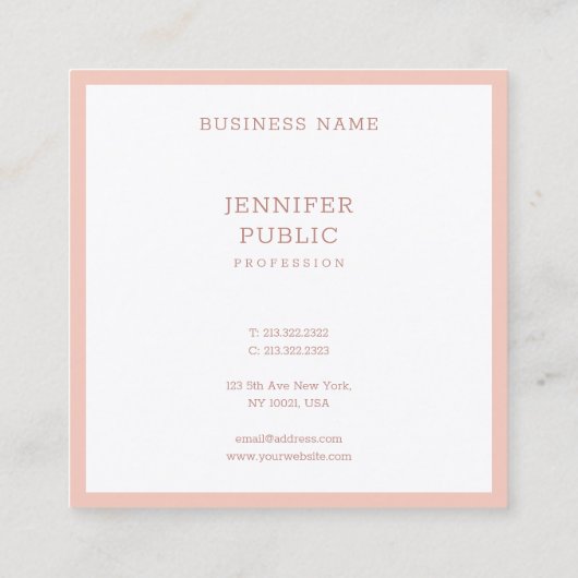 Elegant Blush Pink White Modern Simple Sjabloon Vierkante Visitekaartje (Achterkant)