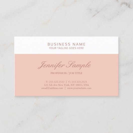 Elegant Blush Pink White Modern Simple Sjabloon Visitekaartje (Voorkant)