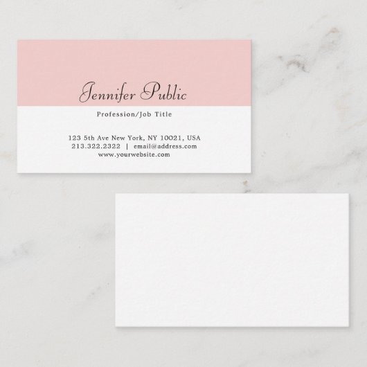 Elegant Blush Pink White Modern Simple Sjabloon Visitekaartje (Voorkant / Achterkant)