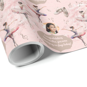 Elegant Blush Pink White Name Tekst Foto Ballerina Cadeaupapier