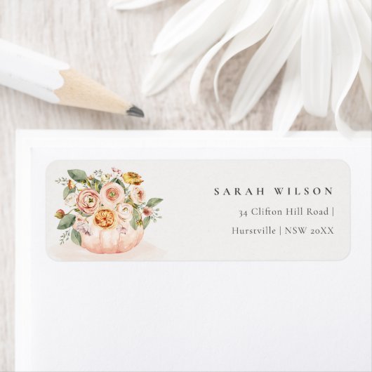 Elegant Blush Pink White Pumpkin Floral Address Etiket (Insitu)