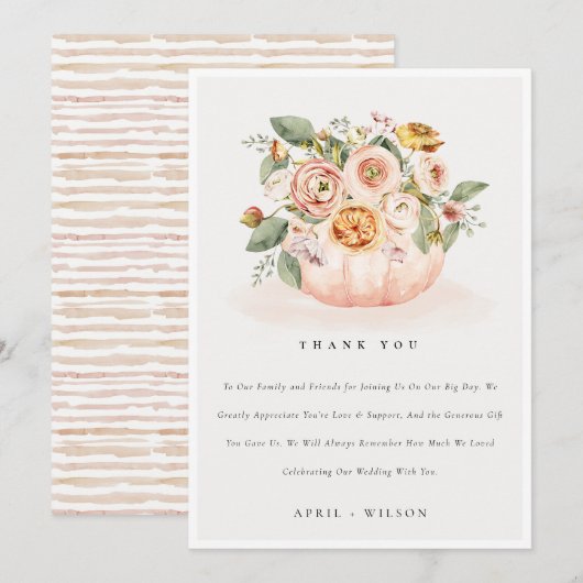 Elegant Blush Pink White Pumpkin Floral Wedding Bedankkaart (Voorkant / Achterkant)