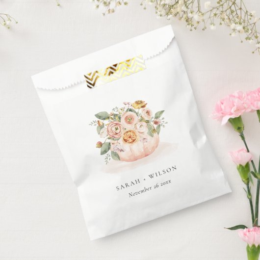 Elegant Blush Pink White Pumpkin Floral Wedding Bedankzakje (Gezegeld)