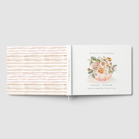 Elegant Blush Pink White Pumpkin Floral Wedding Gastenboek (Volledig)