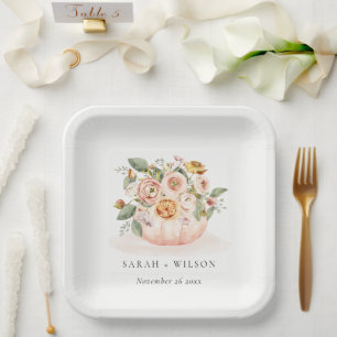 Elegant Blush Pink White Pumpkin Floral Wedding Papieren Bordje