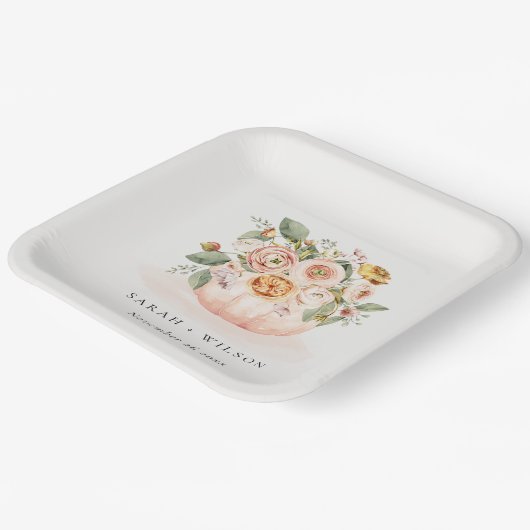 Elegant Blush Pink White Pumpkin Floral Wedding Papieren Bordje (Gebogen)