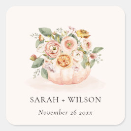 Elegant Blush Pink White Pumpkin Floral Wedding Vierkante Sticker
