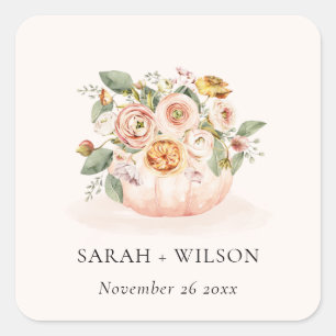 Elegant Blush Pink White Pumpkin Floral Wedding Vierkante Sticker
