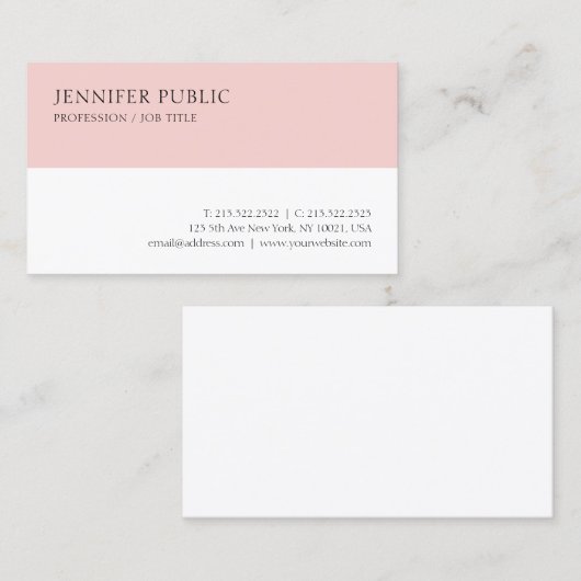 Elegant Blush Pink White Simple Sjabloon Moderne Visitekaartje (Voorkant / Achterkant)