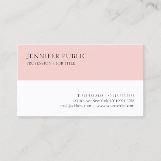 Elegant Blush Pink White Simple Sjabloon Moderne Visitekaartje (Voorkant)