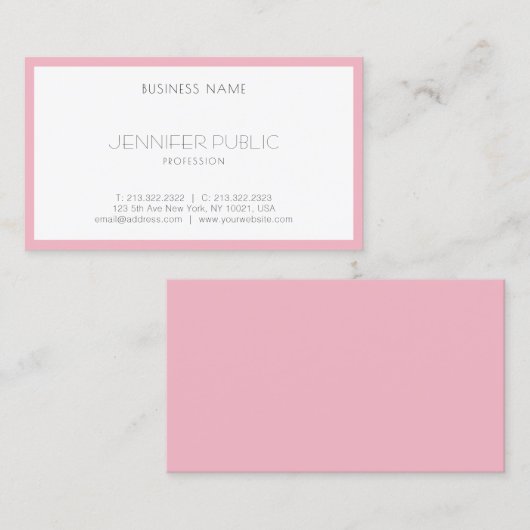 Elegant Blush Pink White Sjabloon Moderne Visitekaartje (Voorkant / Achterkant)