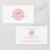 Elegant Blush Pink White Trendy Modern Monogram Visitekaartje (Voorkant / Achterkant)