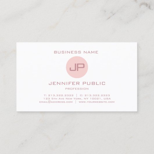 Elegant Blush Pink White Trendy Modern Monogram Visitekaartje (Achterkant)