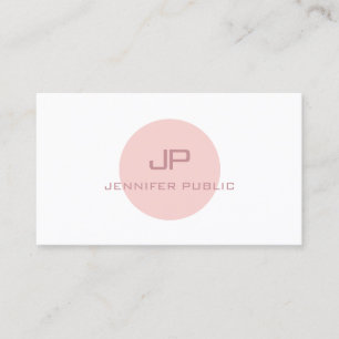 Elegant Blush Pink White Trendy Modern Monogram Visitekaartje